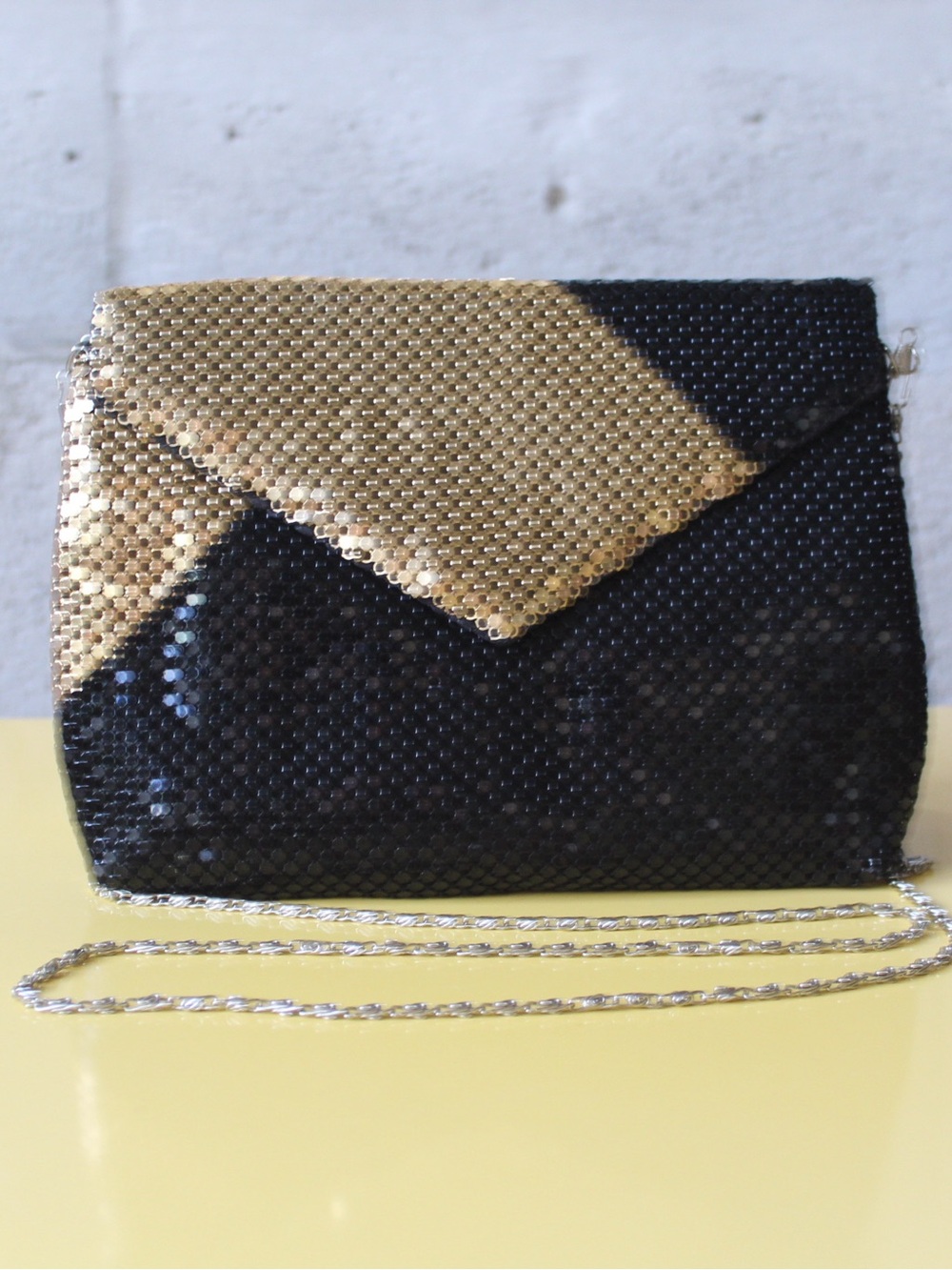 Retro - Gently Used Black & Gold Sequin Envelope Clutch/Shoulder Bag